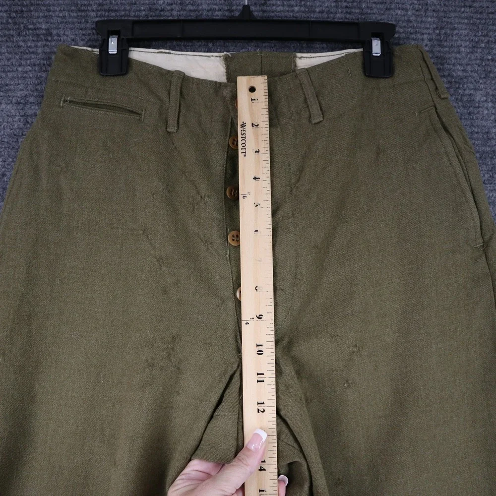 Vintage 1950s US Army Wool Field Trousers Mens 31 Olive Drab Button Fly Military